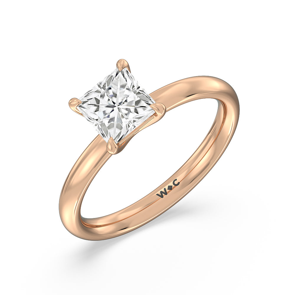 Princess Cut Classic Four Prong Petite Comfort Fit Solitaire Engagement Ring with Lab Grown Diamond in 14KT Rose Gold view 3
