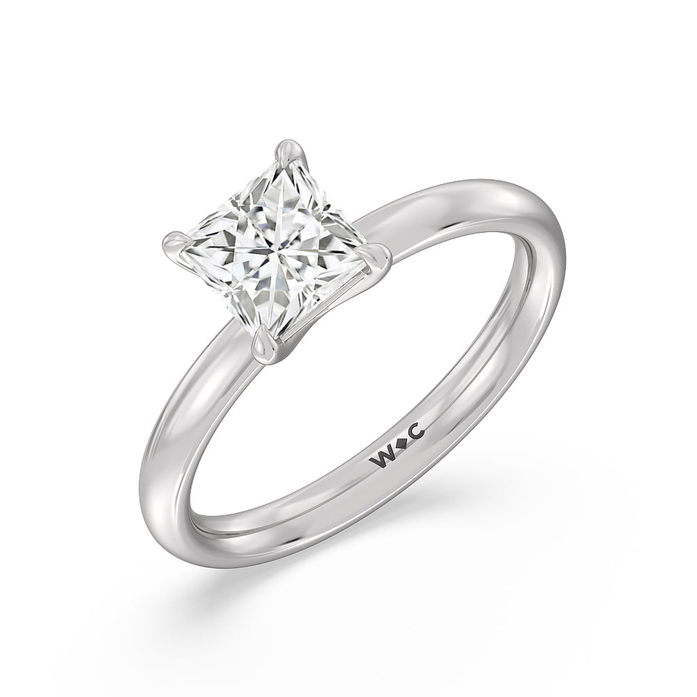 Princess Cut Classic Four Prong Petite Comfort Fit Solitaire Engagement Ring with Lab Grown Diamond in 14KT Platinum view 3

