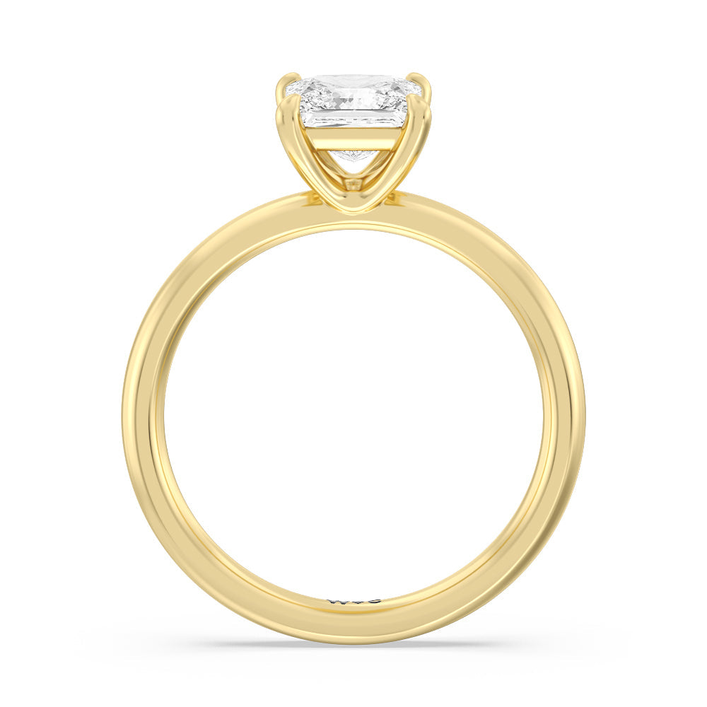 Princess Cut Classic Four Prong Petite Comfort Fit Solitaire Engagement Ring with Lab Grown Diamond in 14KT Yellow Gold view 2
