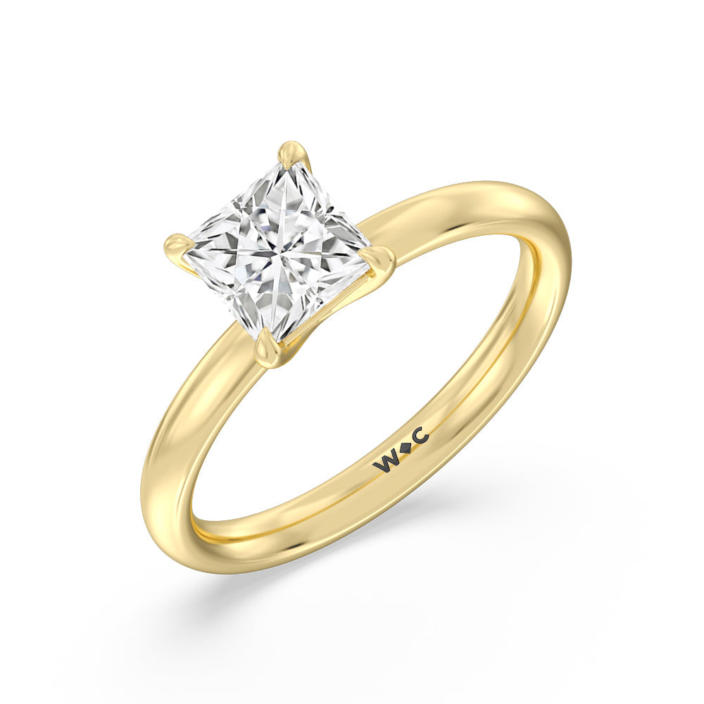 Princess Cut Classic Four Prong Petite Comfort Fit Solitaire Engagement Ring with Lab Grown Diamond in 14KT Yellow Gold view 3
