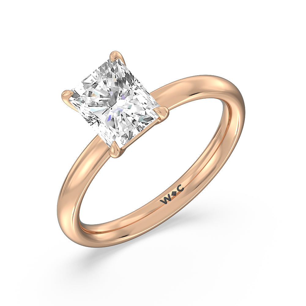Radiant Cut Classic Four Prong Petite Comfort Fit Solitaire Engagement Ring with Lab Grown Diamond in 14KT Rose Gold view 3
