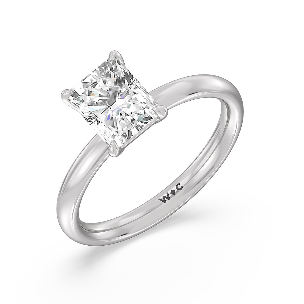 Radiant Cut Classic Four Prong Petite Comfort Fit Solitaire Engagement Ring with Lab Grown Diamond in 14KT Platinum view 3
