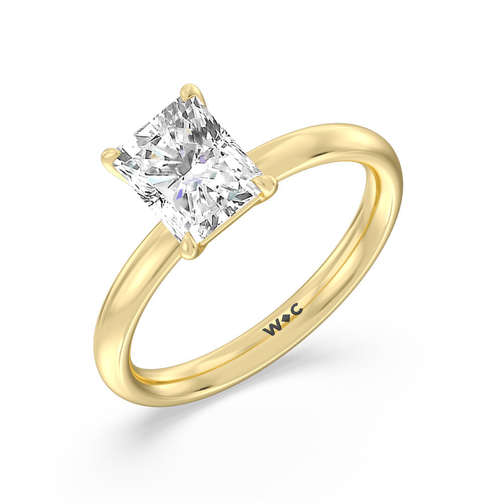 Radiant Cut Classic Four Prong Petite Comfort Fit Solitaire Engagement Ring with Lab Grown Diamond in 14KT Yellow Gold view 3
