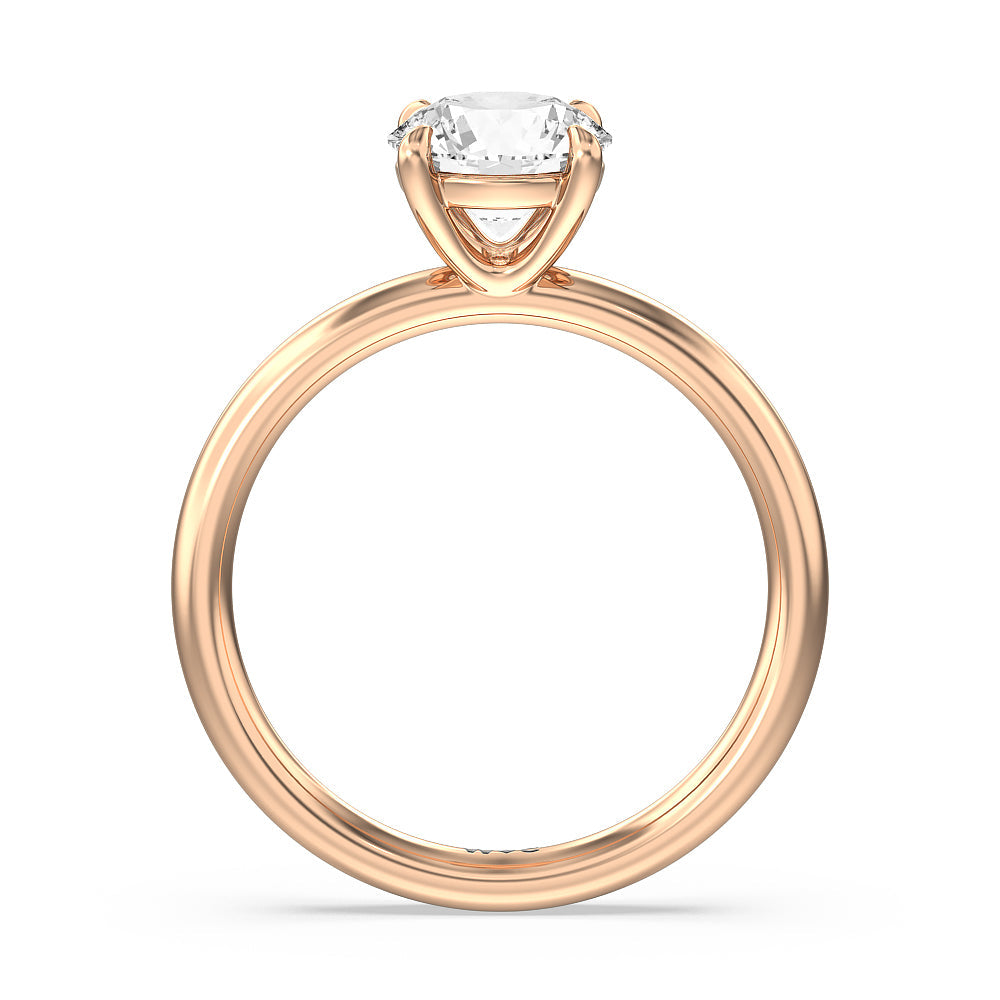 Round Cut Classic Four Prong Petite Comfort Fit Solitaire Engagement Ring with Lab Grown Diamond in 14KT Rose Gold view 2
