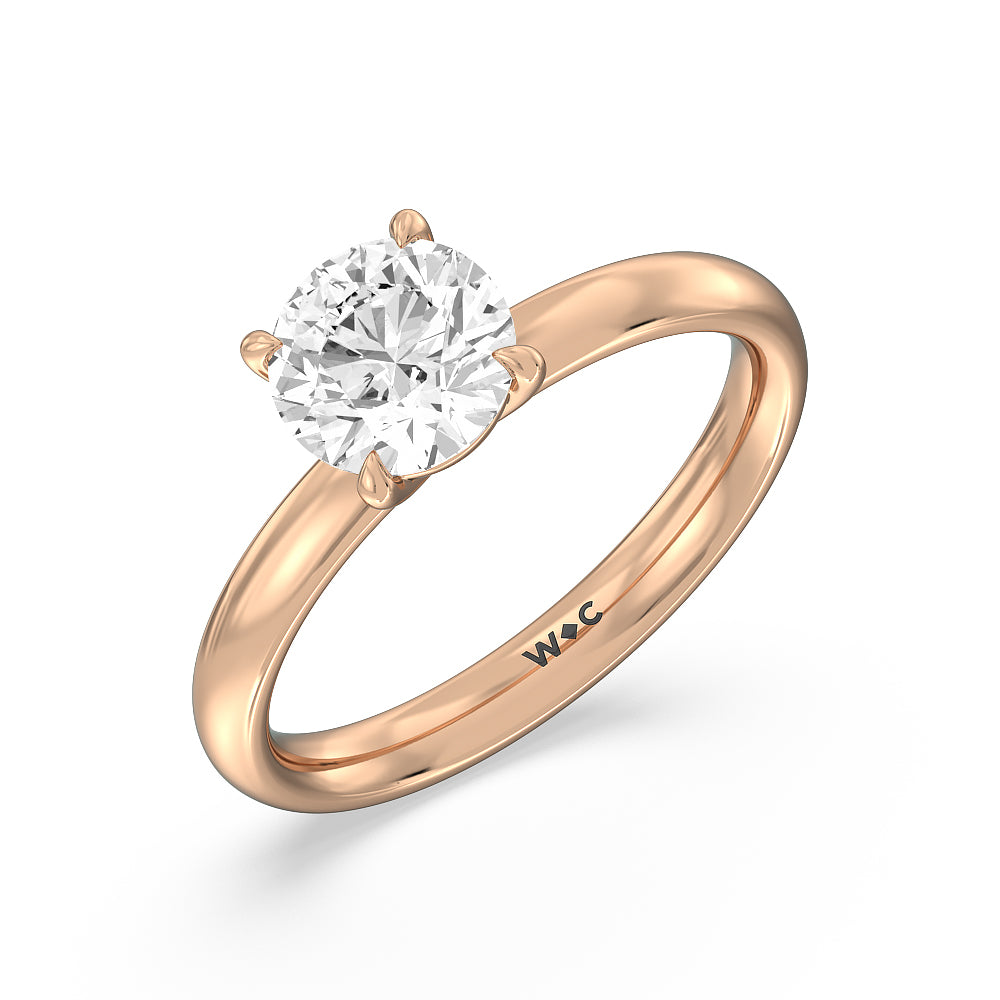 Round Cut Classic Four Prong Petite Comfort Fit Solitaire Engagement Ring with Lab Grown Diamond in 14KT Rose Gold view 3
