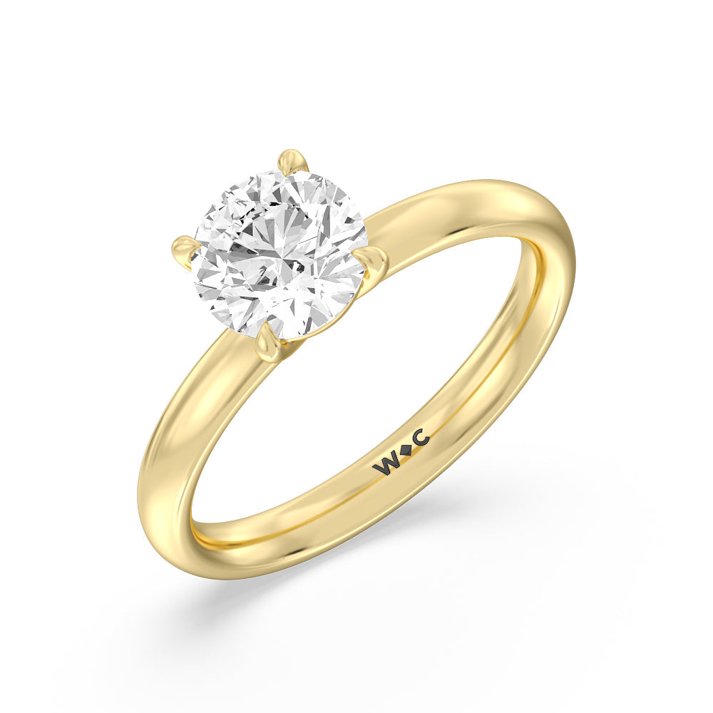Round Cut Classic Four Prong Petite Comfort Fit Solitaire Engagement Ring with Lab Grown Diamond in 14KT Yellow Gold view 3
