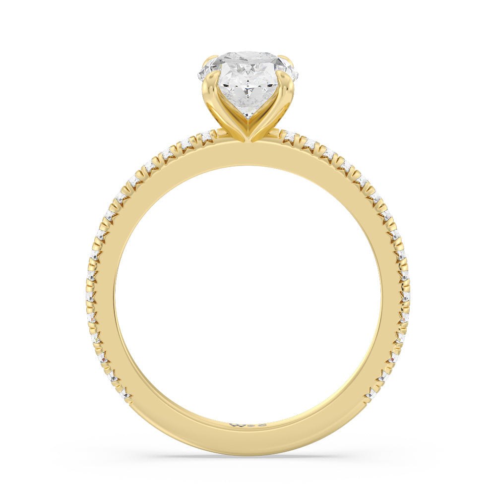 French Cut Pave Diamond Engagement Ring (1/4 CT) with Oval Cut Diamond in 14KT Yellow Gold view 2
