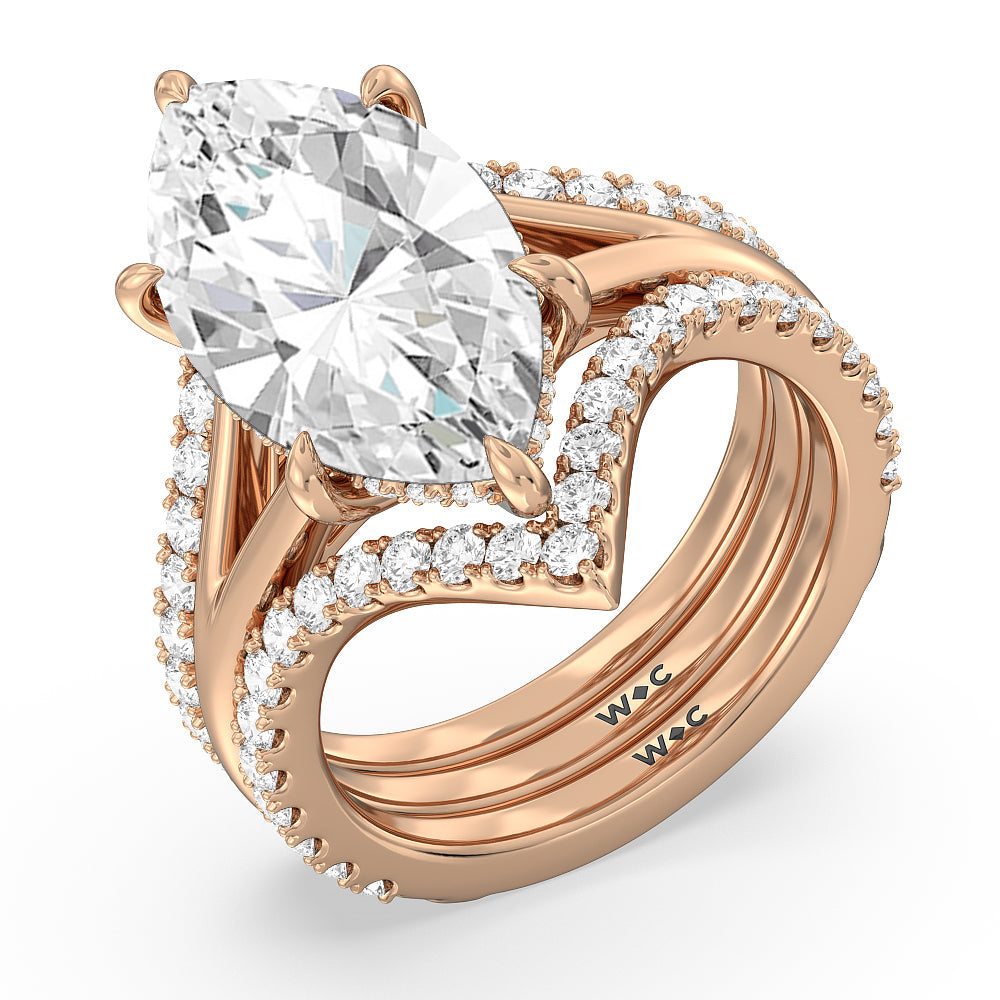 Elegance Split Shank Diamond Wedding Band with 18KT Rose Gold Cut Diamond in 14KT Rose Gold view 3
