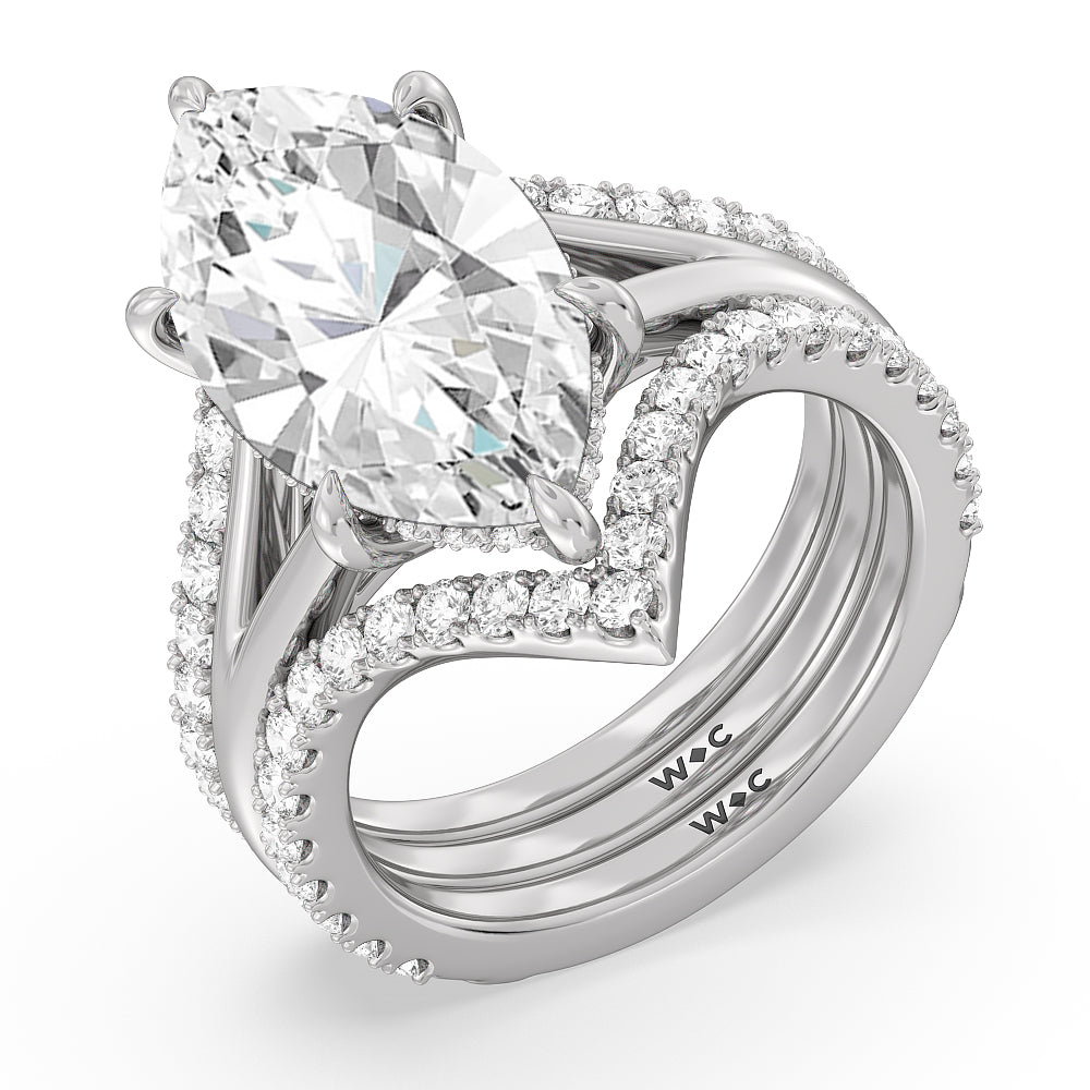 Elegance Split Shank Diamond Wedding Band with Platinum Cut Diamond in 14KT Platinum view 3
