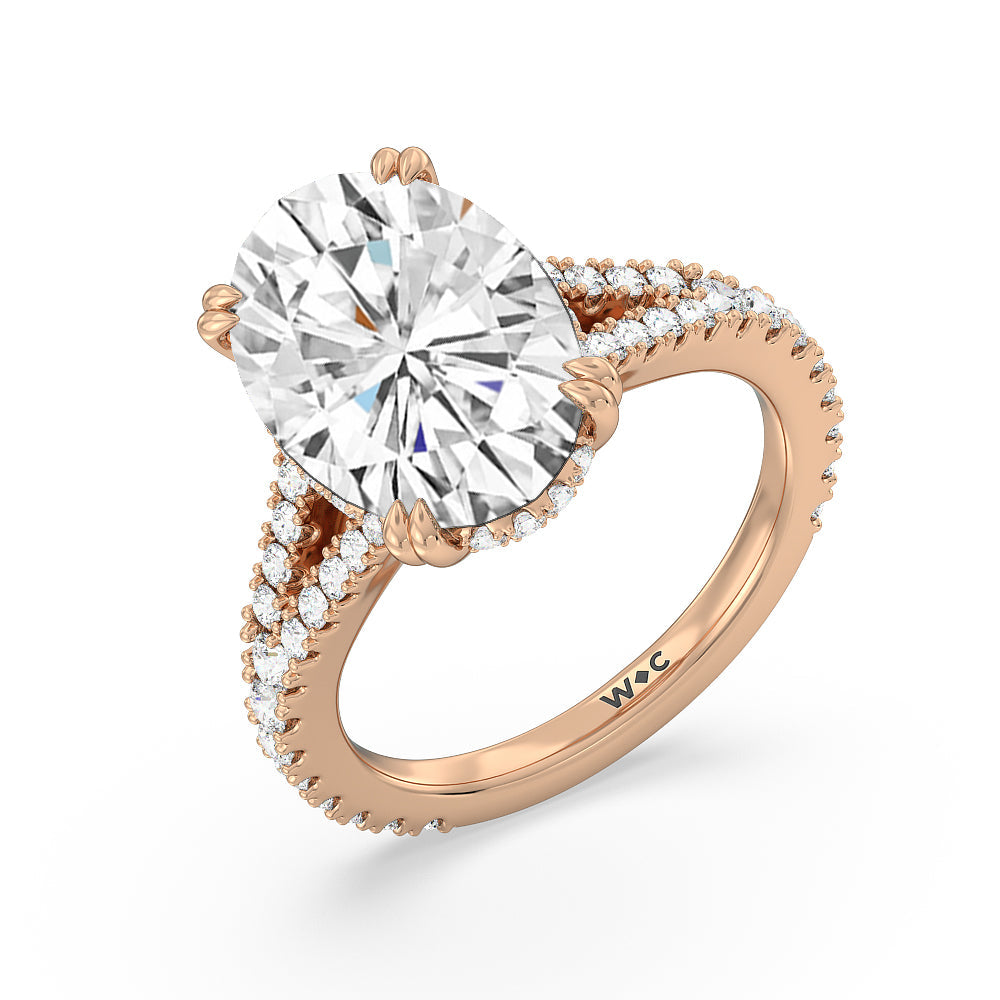 Oval Cut Elegance Pave Split Shank Engagement Ring with Lab Grown Diamond in 14KT Rose Gold view 4

