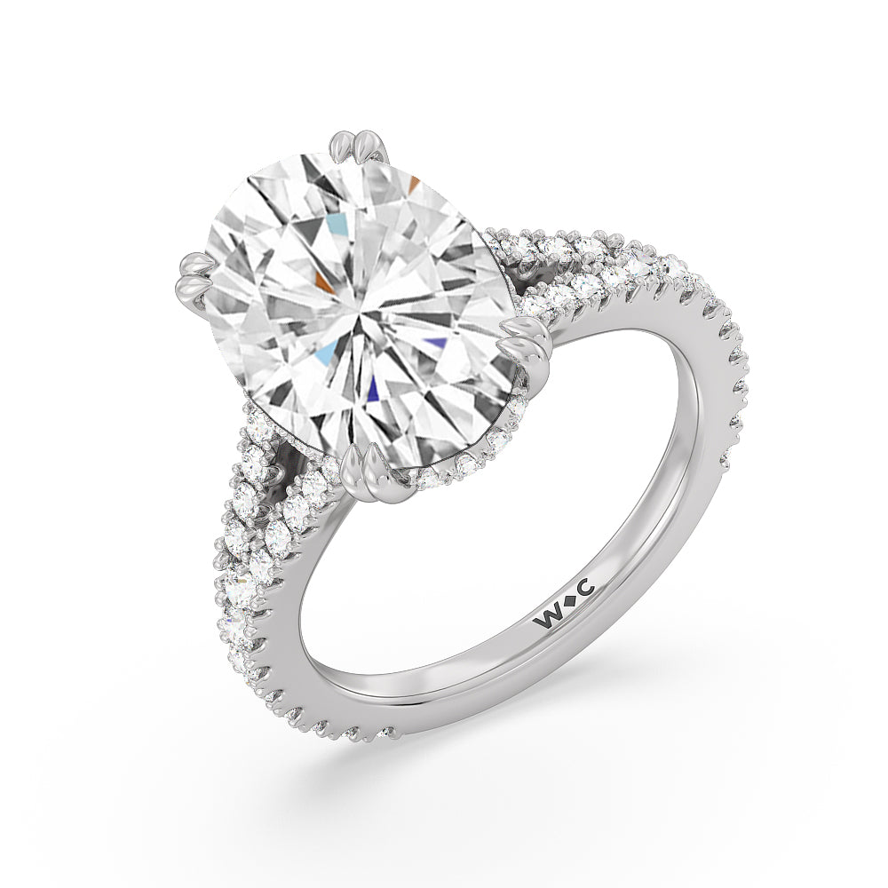 Oval Cut Elegance Pave Split Shank Engagement Ring with Lab Grown Diamond in 14KT Platinum view 4
