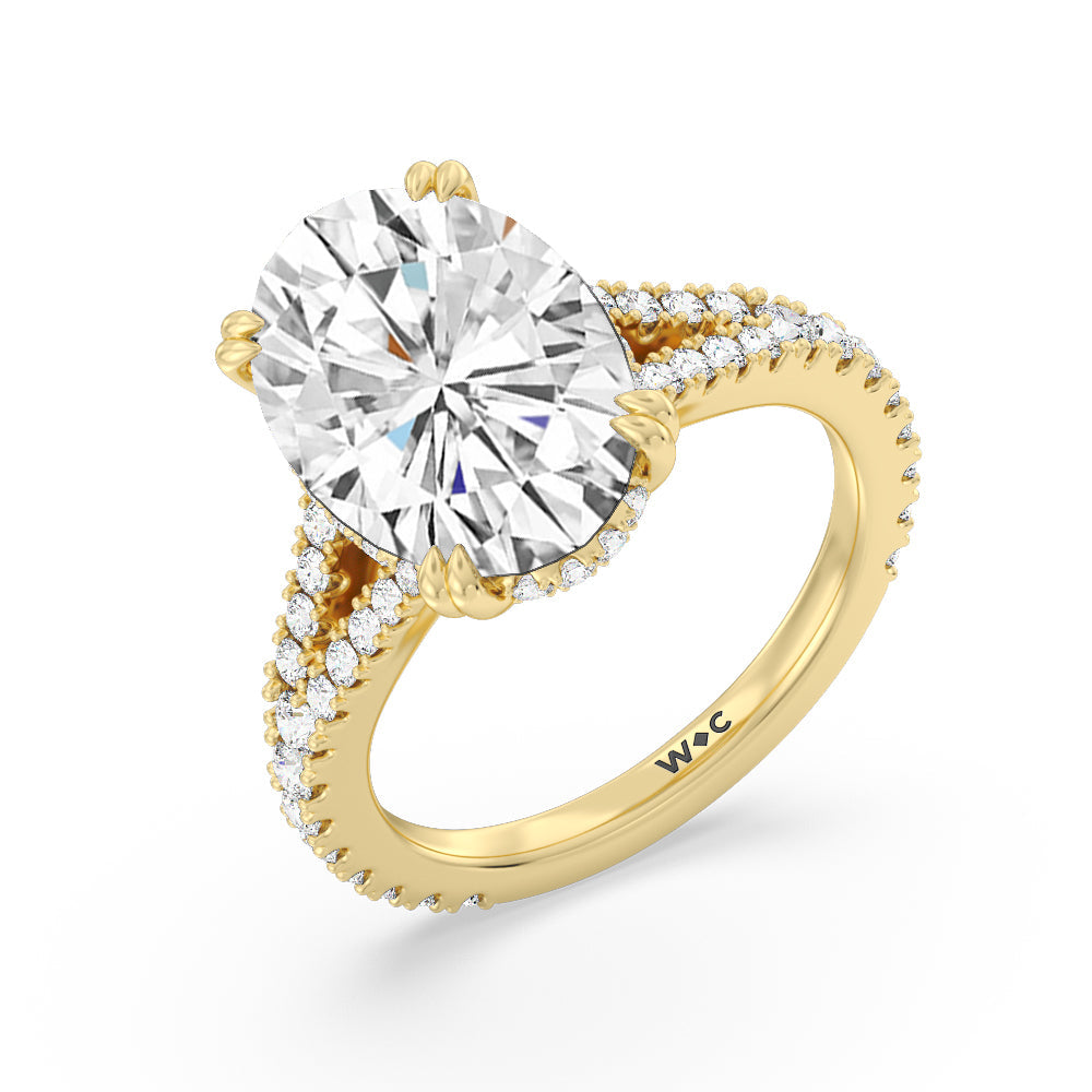 Oval Cut Elegance Pave Split Shank Engagement Ring with Lab Grown Diamond in 14KT Yellow Gold view 4
