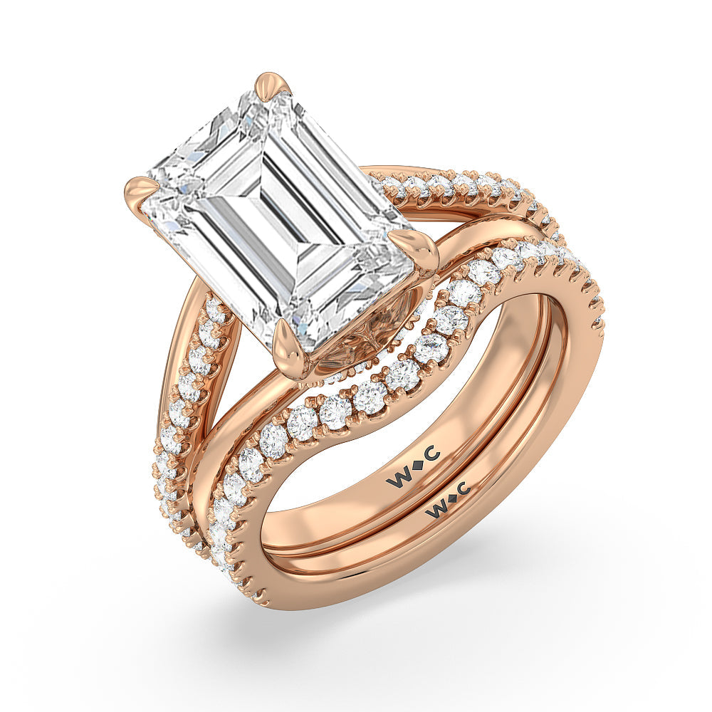 Elegance Split Shank Center Pave Diamond Wedding Band with 18KT Rose Gold Cut Diamond in 14KT Rose Gold view 3
