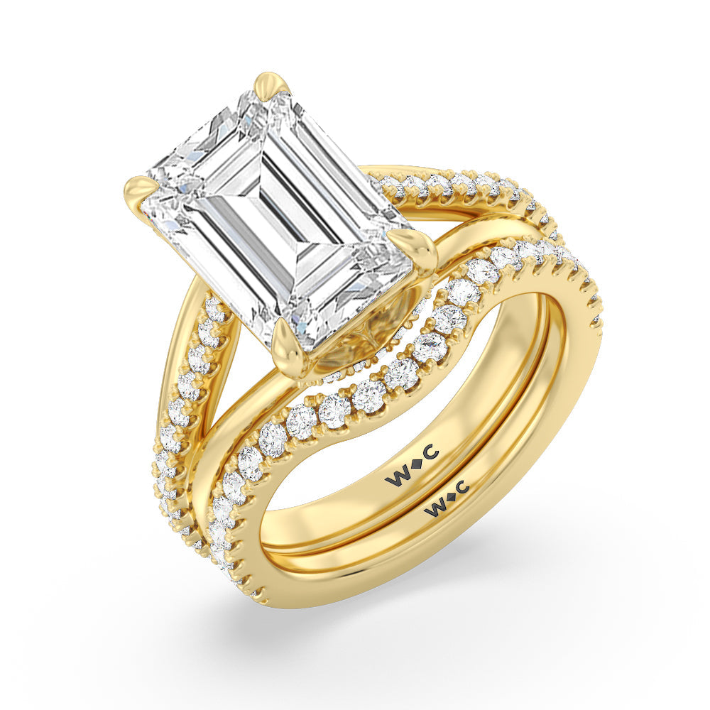 Elegance Split Shank Center Pave Diamond Wedding Band with Platinum Cut Diamond in 14KT Platinum view 3
