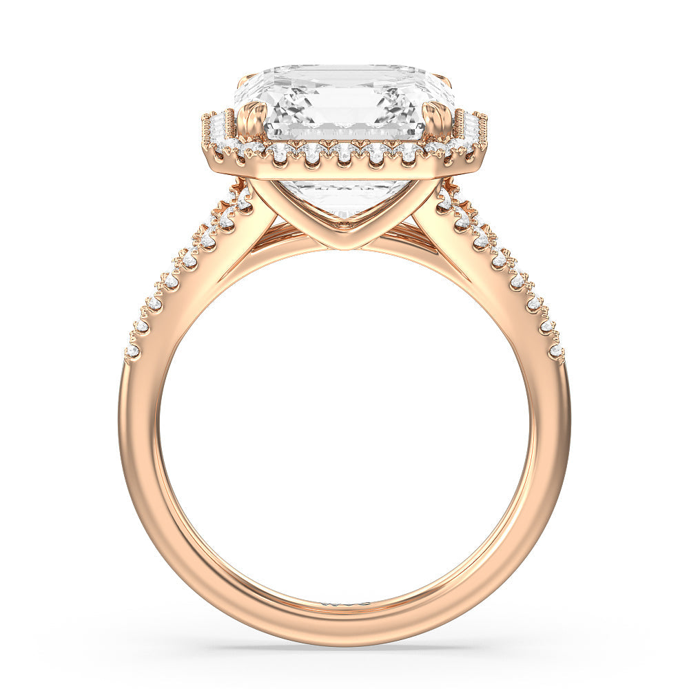 Elegance Split Shank Halo Engagement Ring with Asscher Cut Diamond in 14KT Rose Gold view 2
