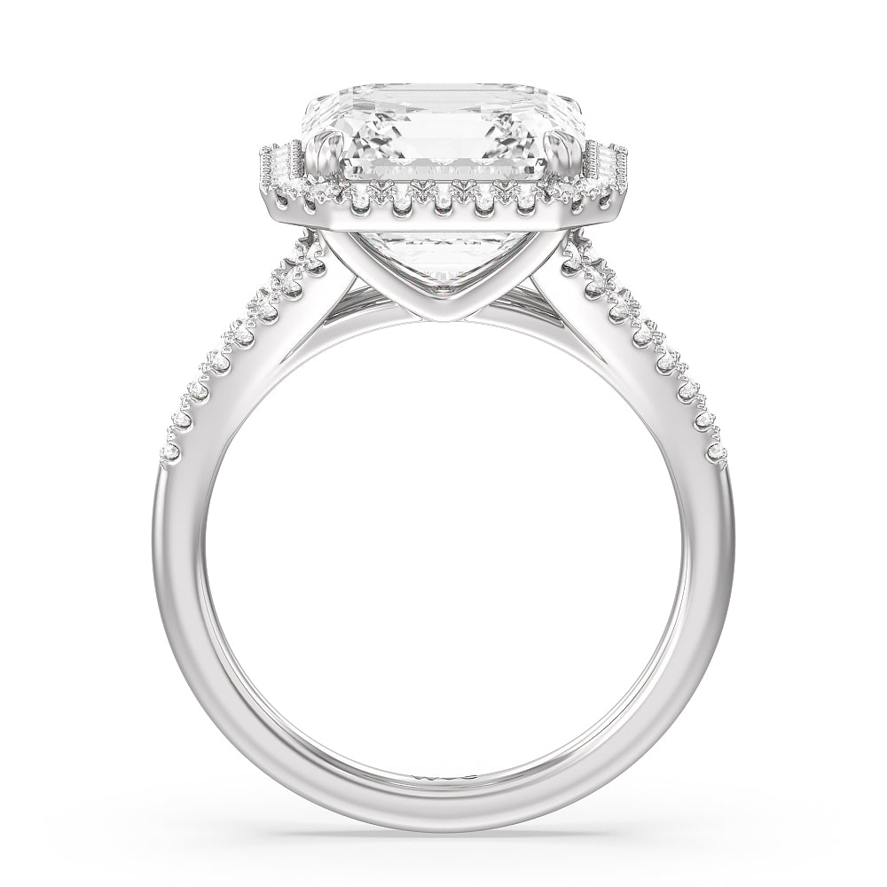 Elegance Split Shank Halo Engagement Ring with Asscher Cut Diamond in 14KT Platinum view 2
