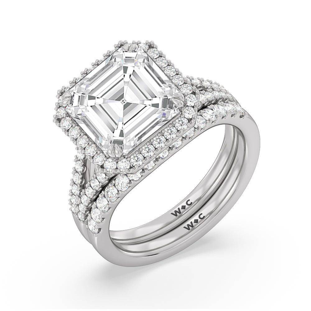 Elegance Split Shank Halo Diamond Wedding Band Size 4.5 with 14KT White Gold Cut Diamond in 14KT White Gold view 3
