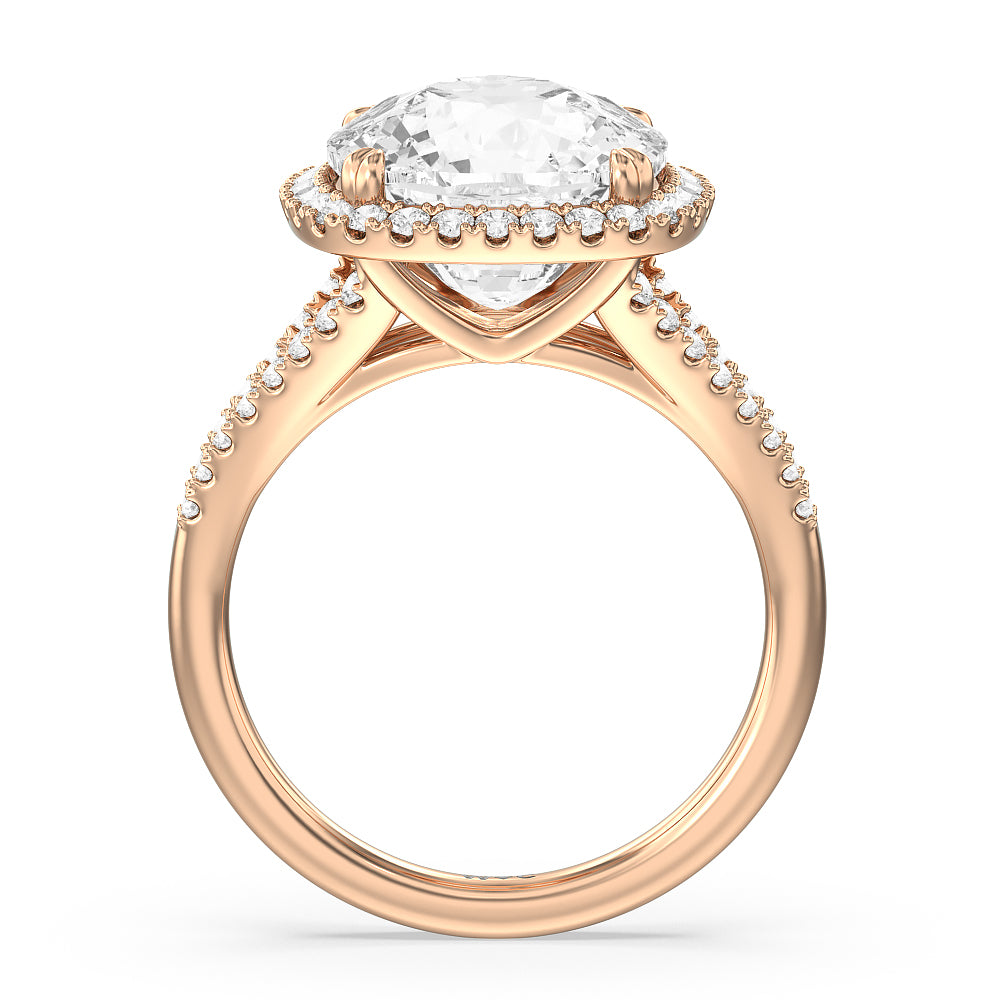 Elegance Split Shank Halo Engagement Ring with Cushion Cut Diamond in 14KT Rose Gold view 2
