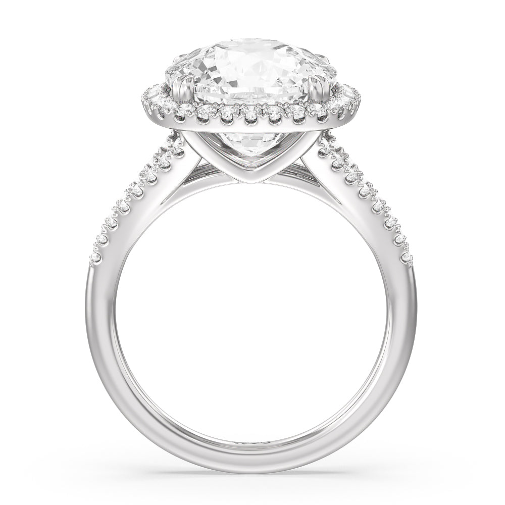Elegance Split Shank Halo Engagement Ring with Cushion Cut Diamond in 14KT Platinum view 2
