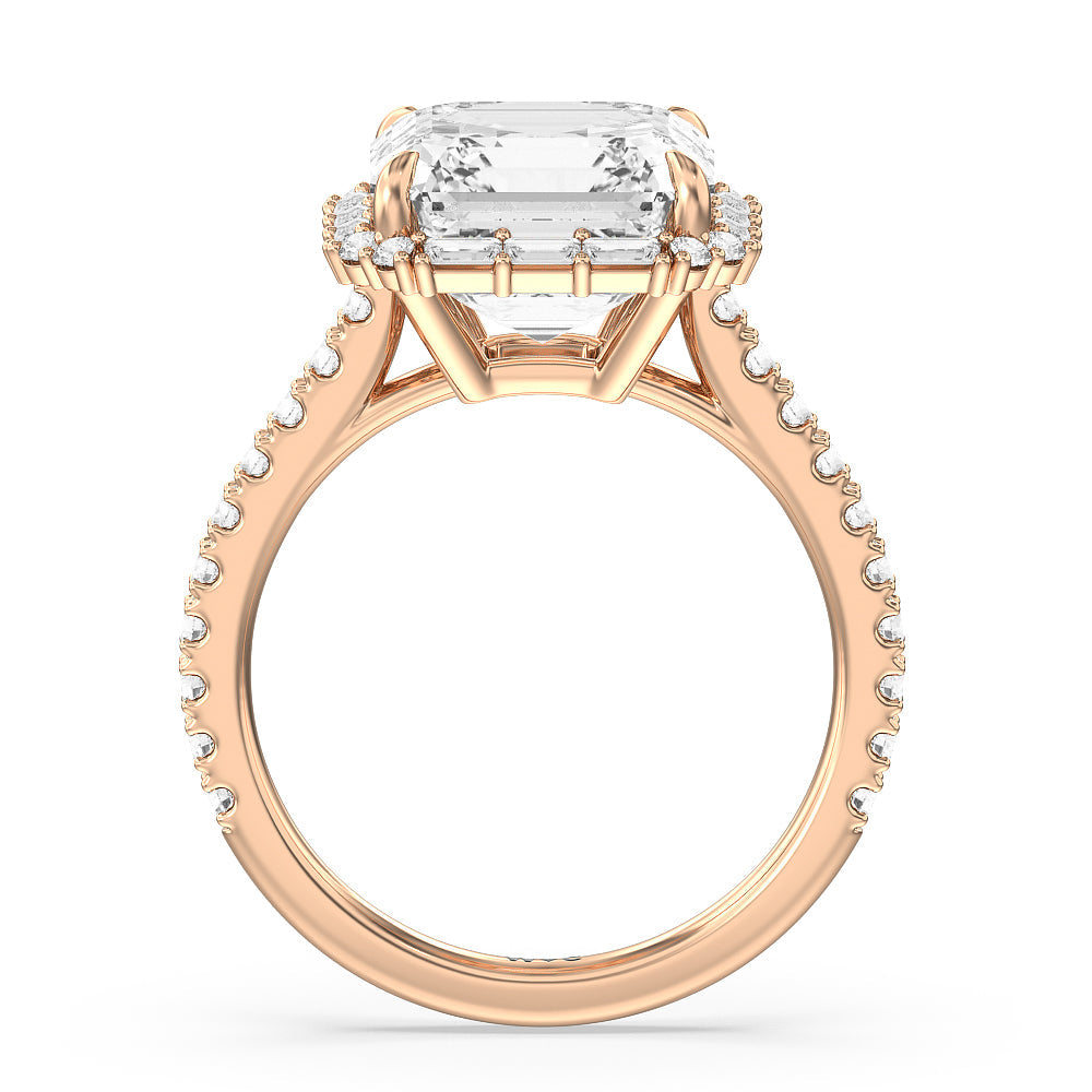 Elegance Baguette Halo Pave Engagement Ring with Asscher Cut Diamond in 14KT Rose Gold view 2
