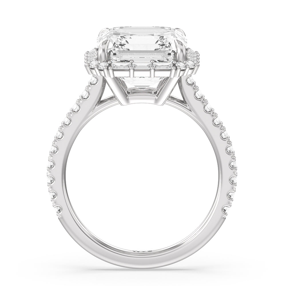 Elegance Baguette Halo Pave Engagement Ring with Asscher Cut Diamond in 14KT Platinum view 2
