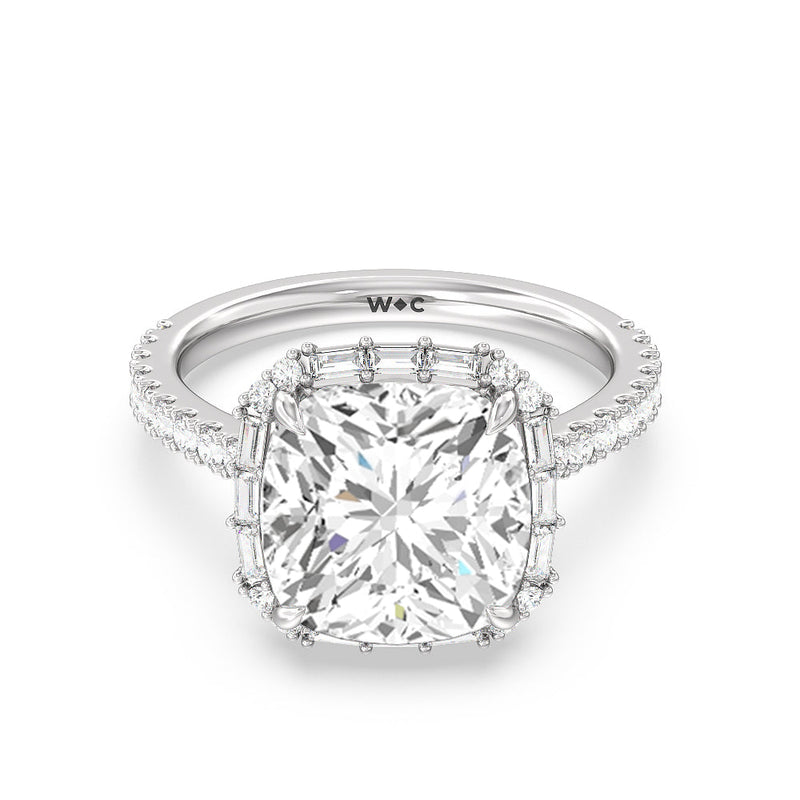 Elegance Baguette Halo Pave Engagement Ring