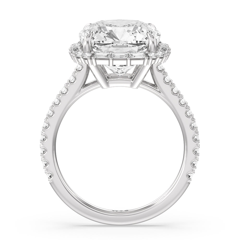Elegance Baguette Halo Pave Engagement Ring with Cushion Cut Diamond in 14KT Platinum view 2
