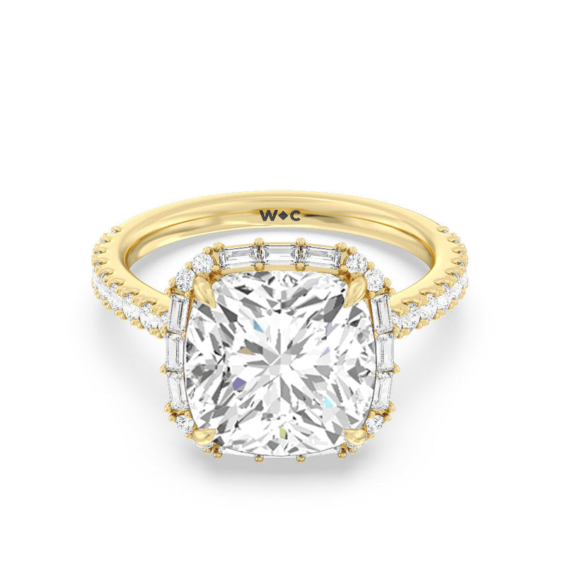 Elegance Baguette Halo Pave Engagement Ring