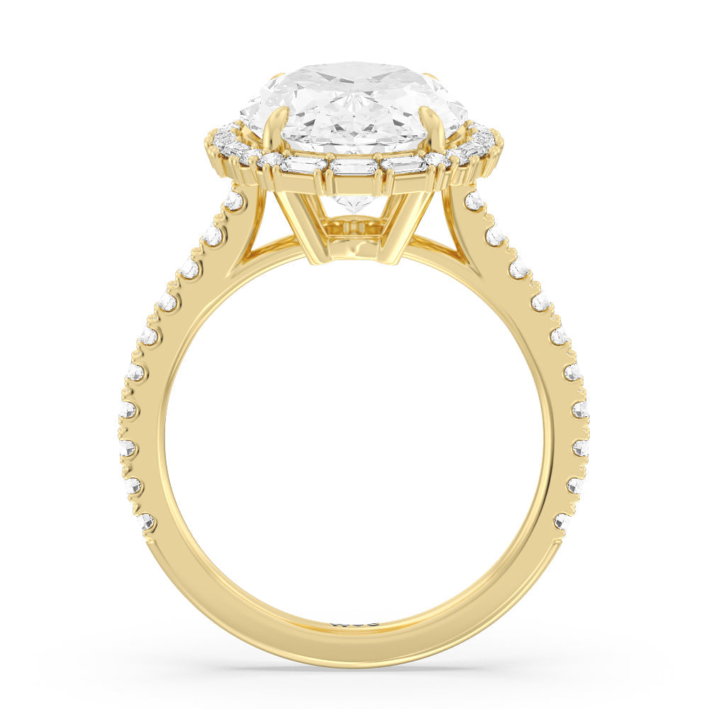 Elegance Baguette Halo Pave Engagement Ring with Oval Cut Diamond in 14KT Yellow Gold view 2
