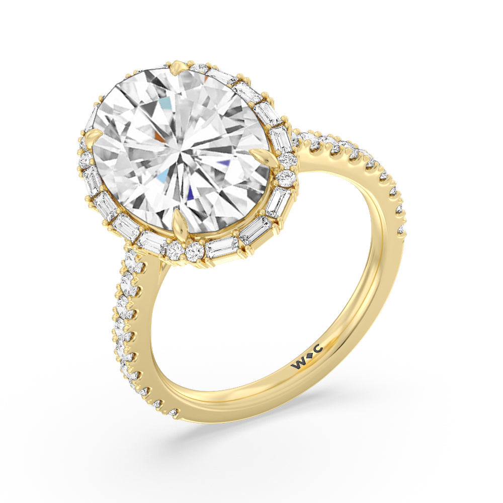 Elegance Baguette Halo Pave Engagement Ring with Oval Cut Diamond in 14KT Yellow Gold view 3
