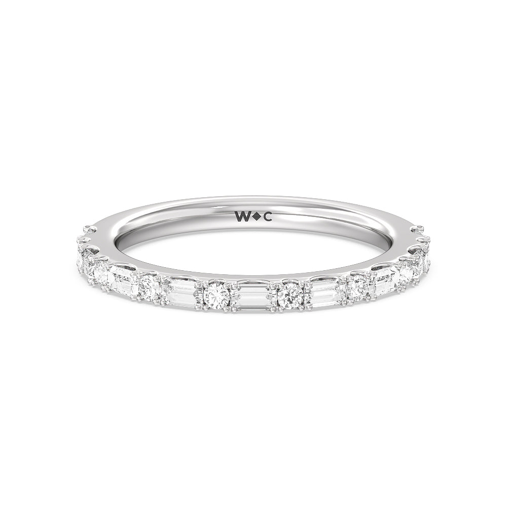 Elegance Baguette Halo Pave Diamond Wedding Band with Platinum Cut Diamond in 14KT Platinum view 1

