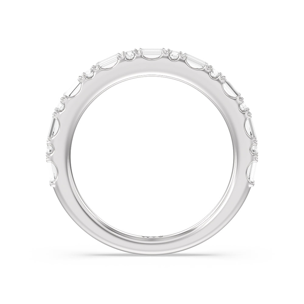 Elegance Baguette Halo Pave Diamond Wedding Band with Platinum Cut Diamond in 14KT Platinum view 2
