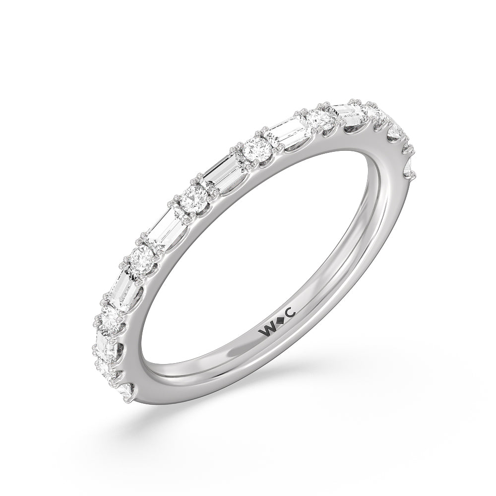 Elegance Baguette Halo Pave Diamond Wedding Band with Platinum Cut Diamond in 14KT Platinum view 4
