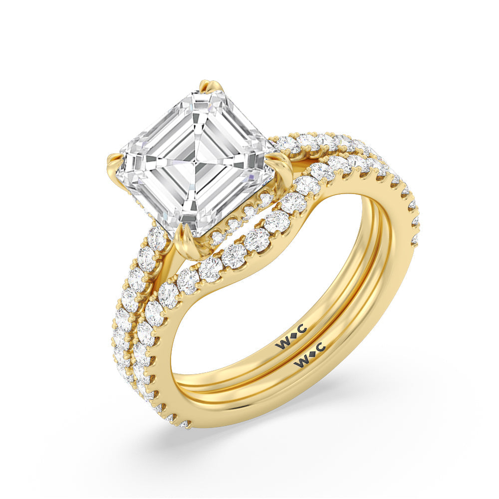 Elegance Hidden Halo and Pave Diamond Wedding Band with 18KT Yellow Gold Cut Diamond in 14KT Yellow Gold view 3
