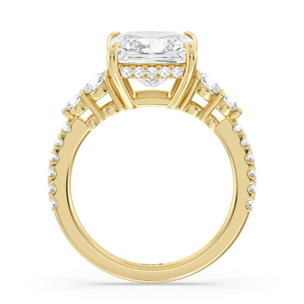 Princess Cut Elegance Side-Stone with Hidden Halo Engagement Ring with Lab Grown Diamond in 14KT Yellow Gold view 2

