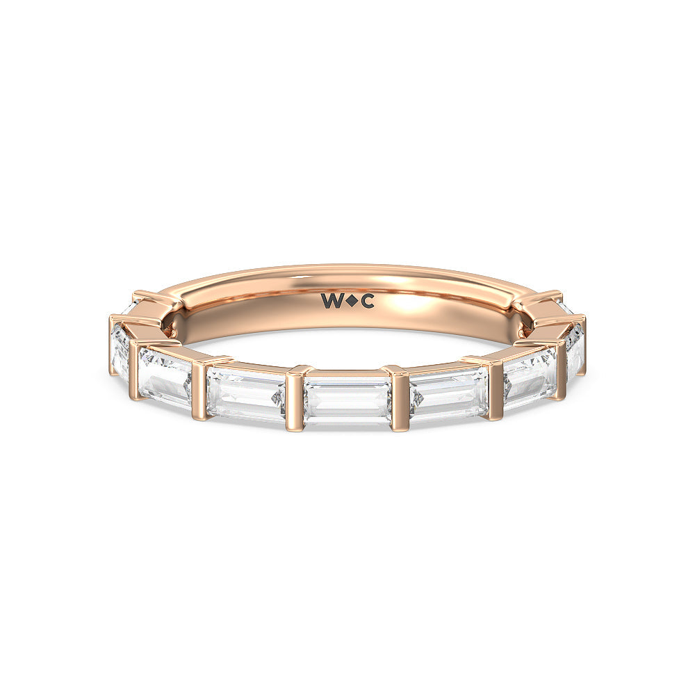 Elegance Baguette Side Stone Diamond Wedding Band with 18KT Rose Gold Cut Diamond in 14KT Rose Gold view 1
