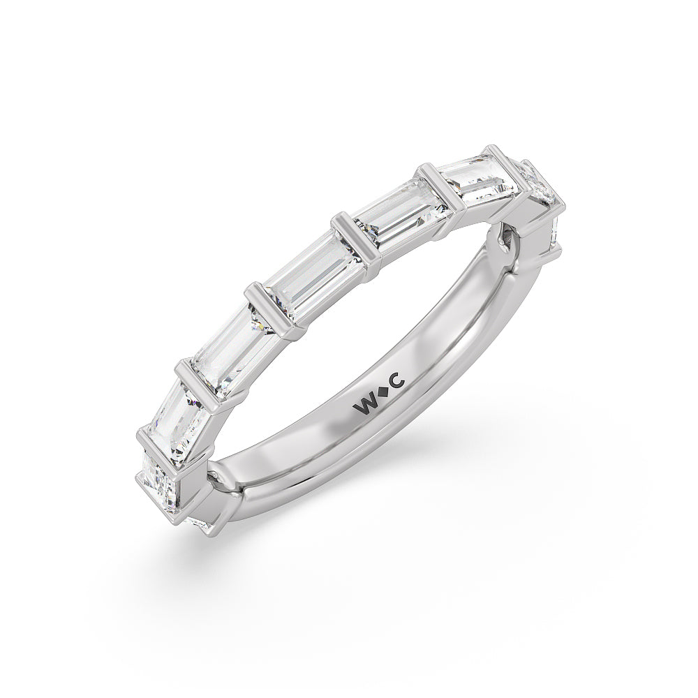 Elegance Baguette Side Stone Diamond Wedding Band with Platinum Cut Diamond in 14KT Platinum view 4
