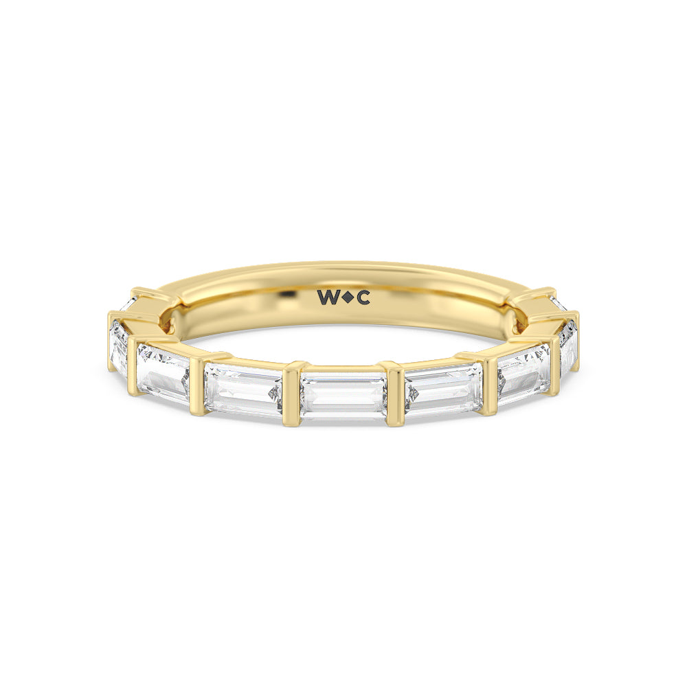 Elegance Baguette Side Stone Diamond Wedding Band with 18KT Yellow Gold Cut Diamond in 14KT Yellow Gold view 1
