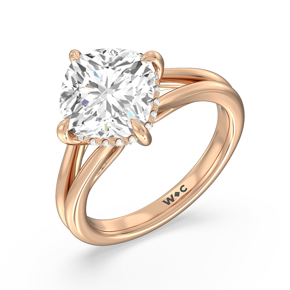 Elegance Hidden Halo Engagement Ring with Cushion Cut Diamond in 14KT Rose Gold view 3
