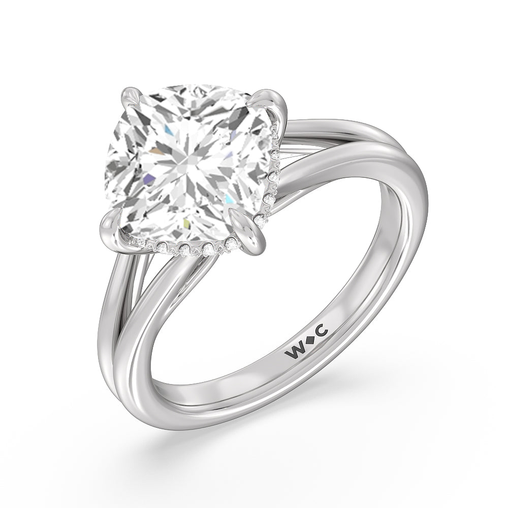 Elegance Hidden Halo Engagement Ring with Cushion Cut Diamond in 14KT Platinum view 3
