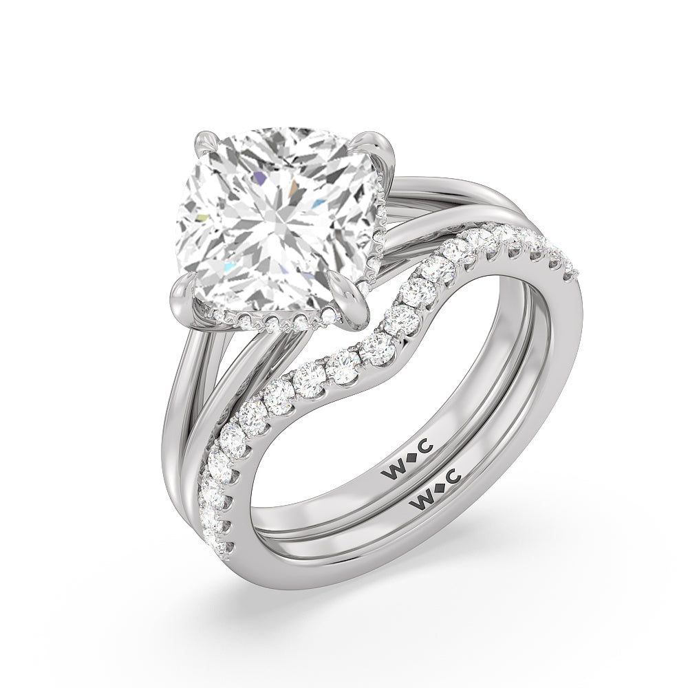Elegance Hidden Halo Diamond Wedding Band with Platinum Cut Diamond in 14KT Platinum view 3
