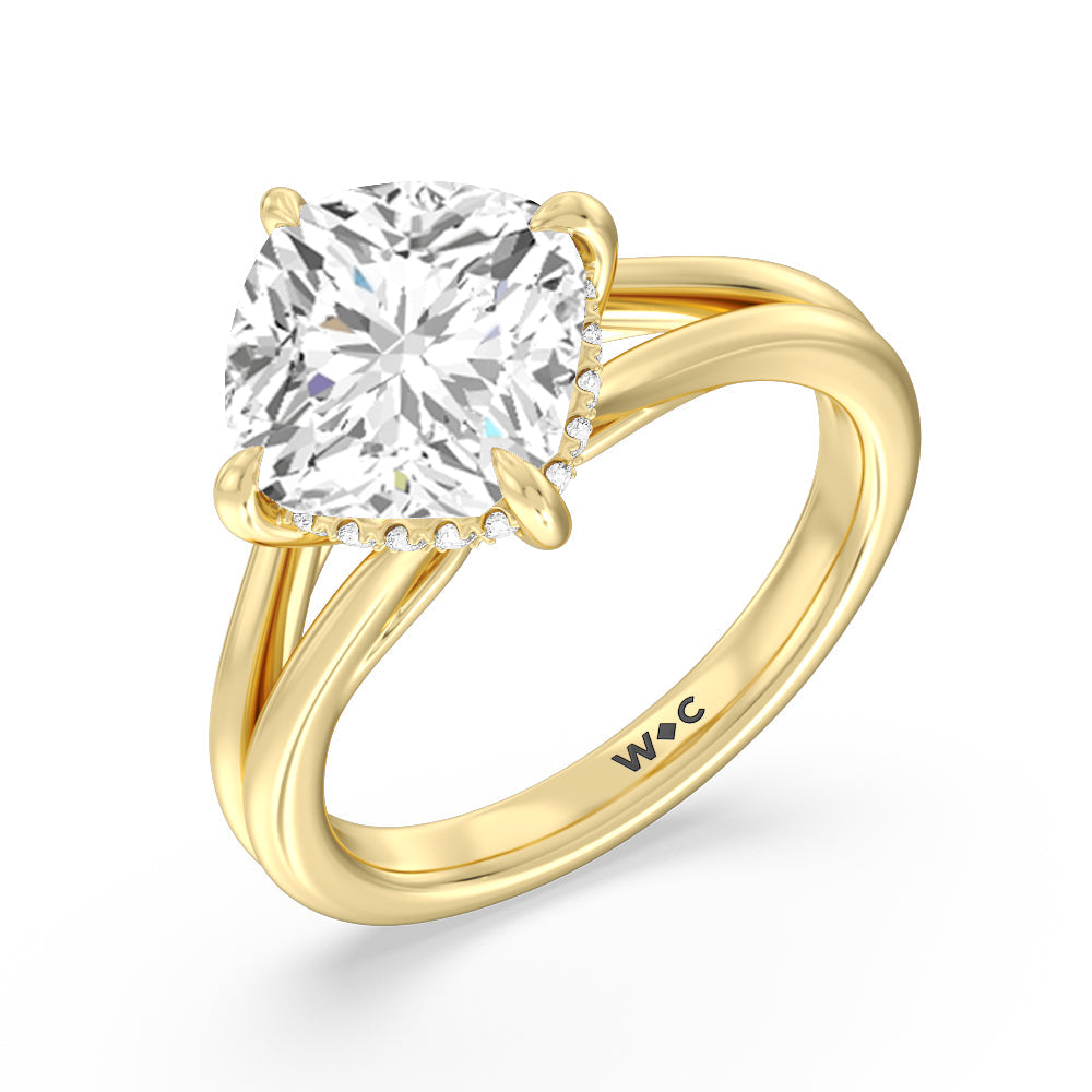 Elegance Hidden Halo Engagement Ring with Cushion Cut Diamond in 14KT Yellow Gold view 3

