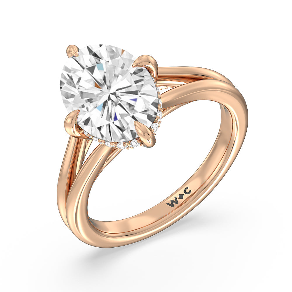 Elegance Hidden Halo Engagement Ring with Oval Cut Diamond in 14KT Rose Gold view 3

