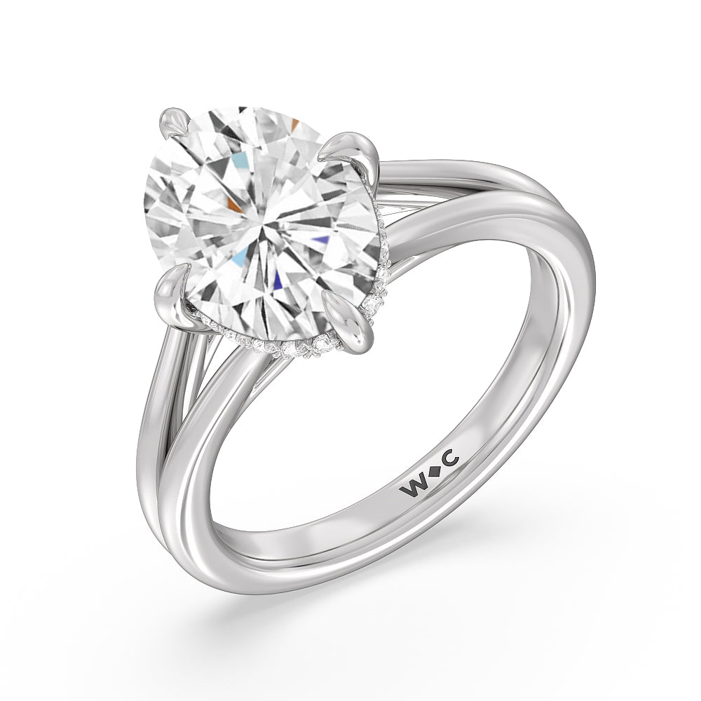 Elegance Hidden Halo Engagement Ring with Oval Cut Diamond in 14KT Platinum view 3
