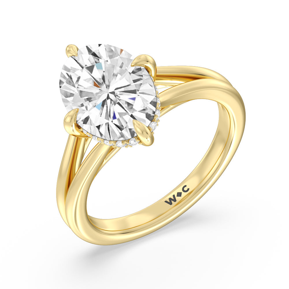 Elegance Hidden Halo Engagement Ring with Oval Cut Diamond in 14KT Yellow Gold view 3
