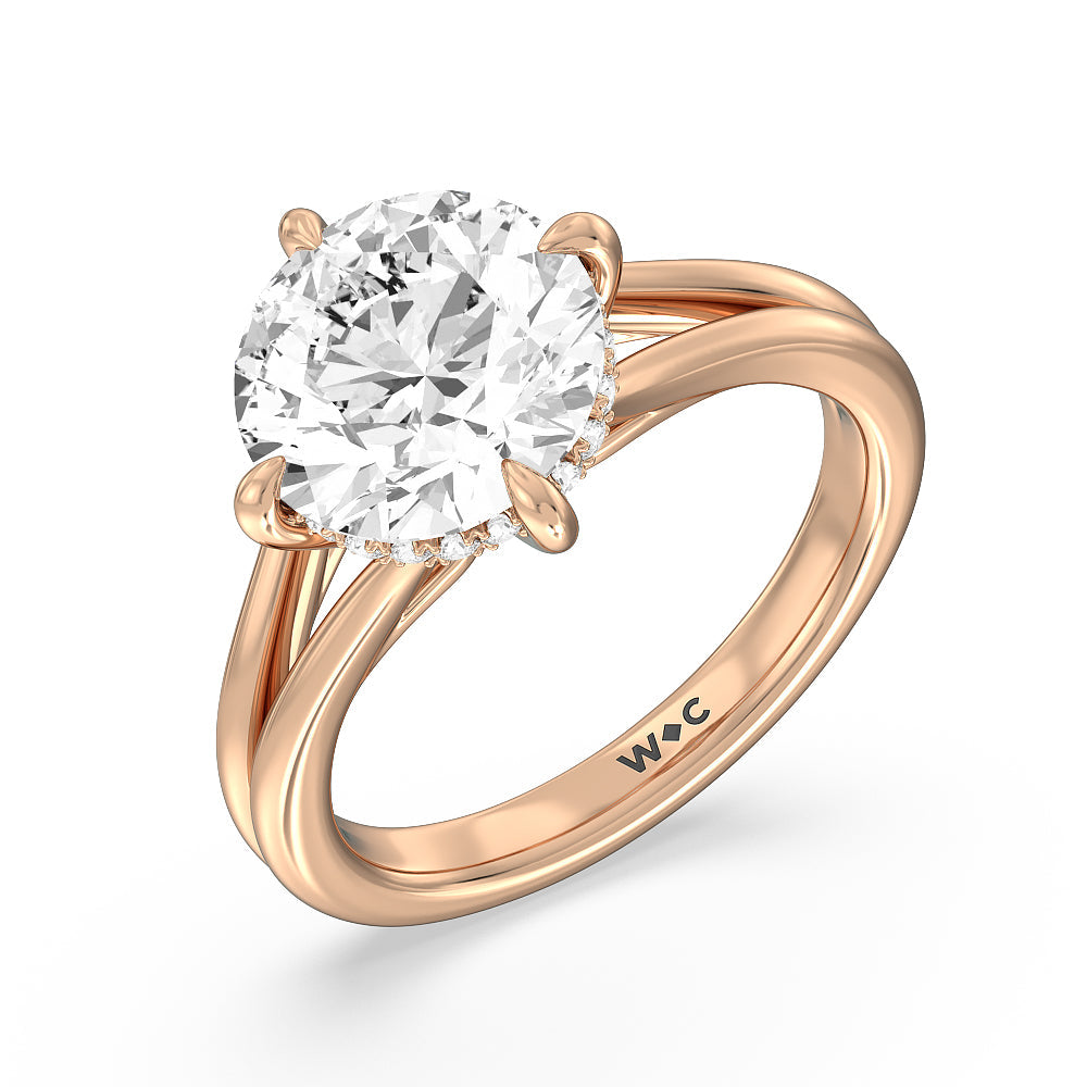 Elegance Hidden Halo Engagement Ring with Round Cut Diamond in 14KT Rose Gold view 3
