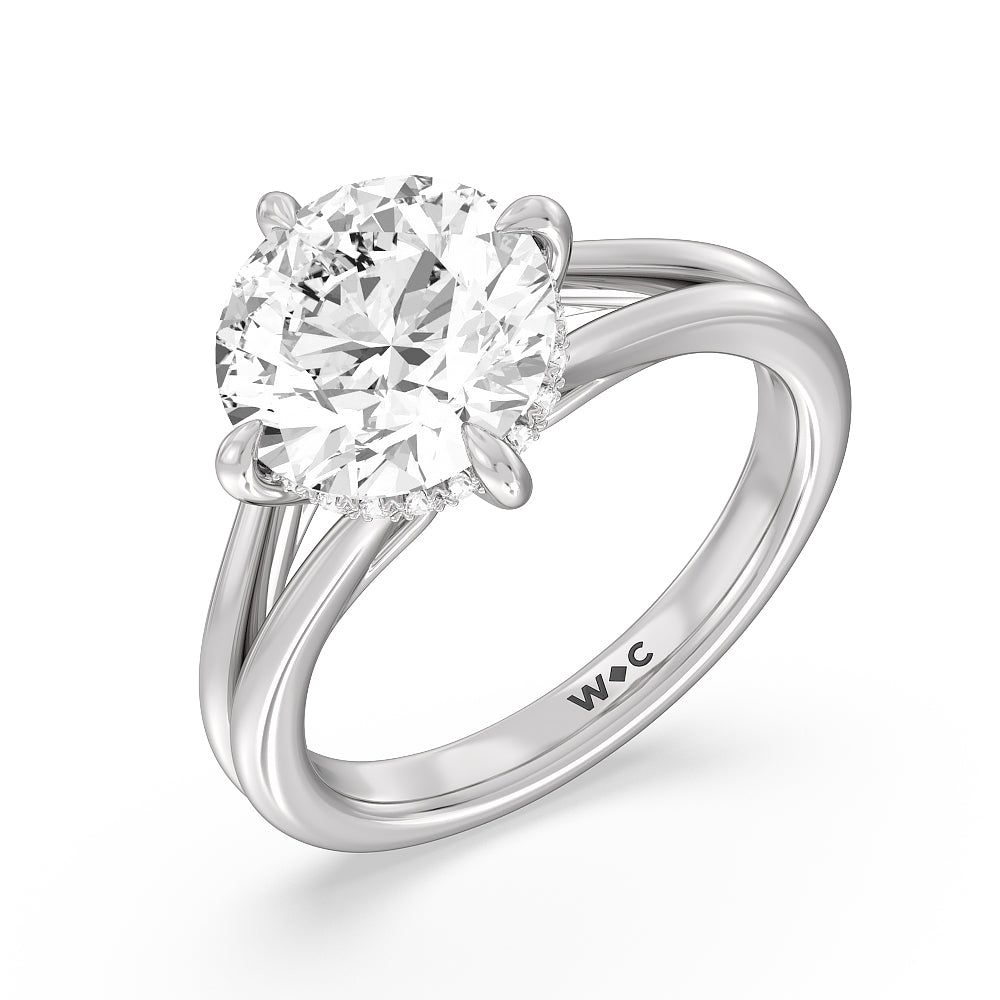 Elegance Hidden Halo Engagement Ring with Round Cut Diamond in 14KT Platinum view 3
