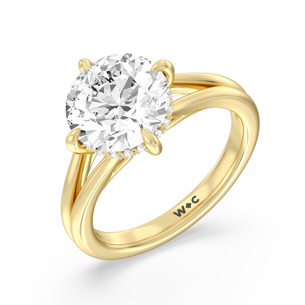 Elegance Hidden Halo Engagement Ring with Round Cut Diamond in 14KT Yellow Gold view 3
