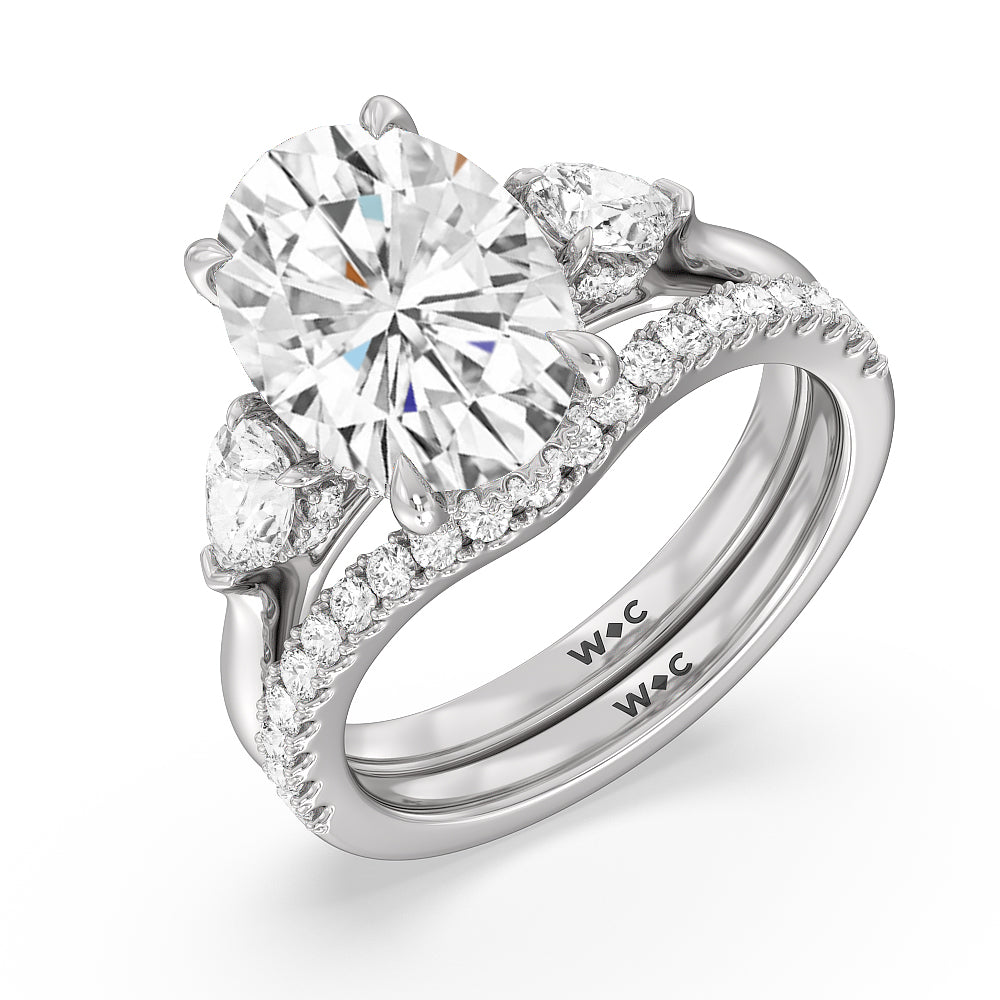 Elegance Pear Side Stone Diamond Wedding Band with Platinum Cut Diamond in 14KT Platinum view 4
