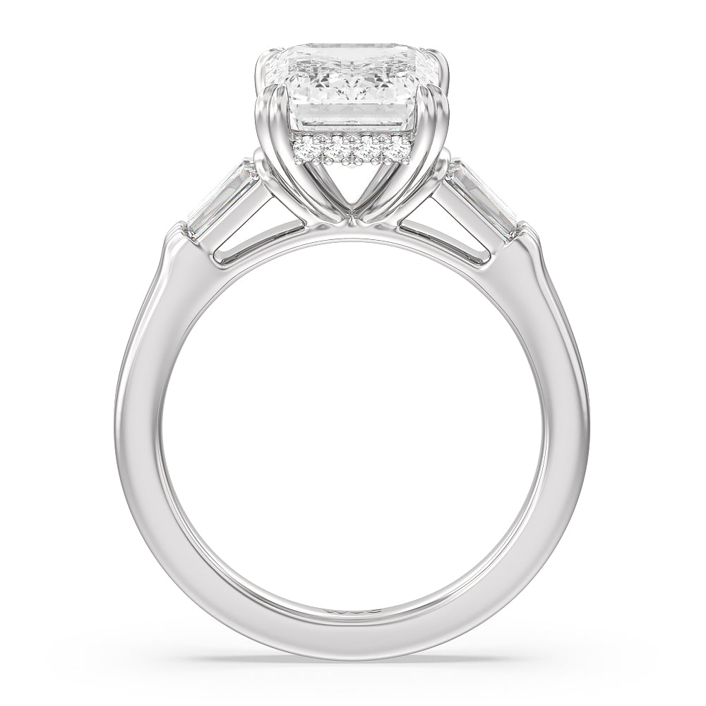 Elegance Twin Baguette Side Stone Engagement Ring with Emerald Cut Diamond in 14KT Platinum view 2
